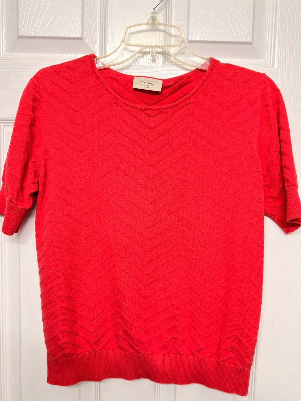 Eileen Fisher Bright Red Short-Sleeve Chevron Knit Top